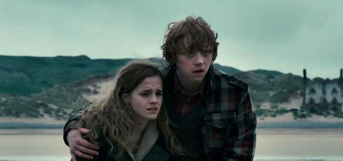 Hermione Granger et Ron Weasley dans Harry Potter et les Reliques de la mort